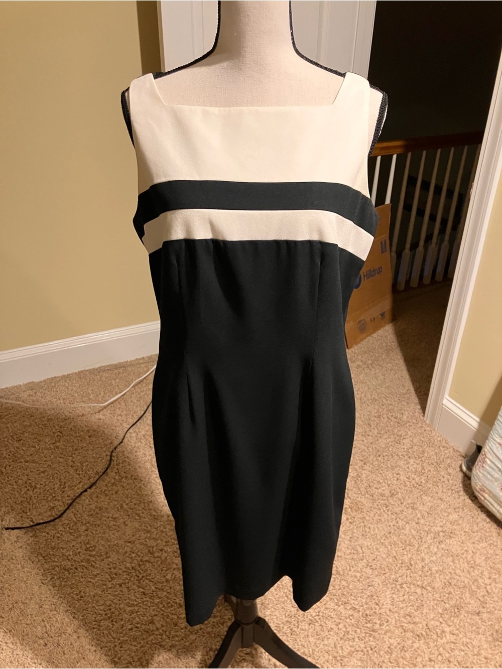 dressbarn Black and White Square-Neck Sheath Dress